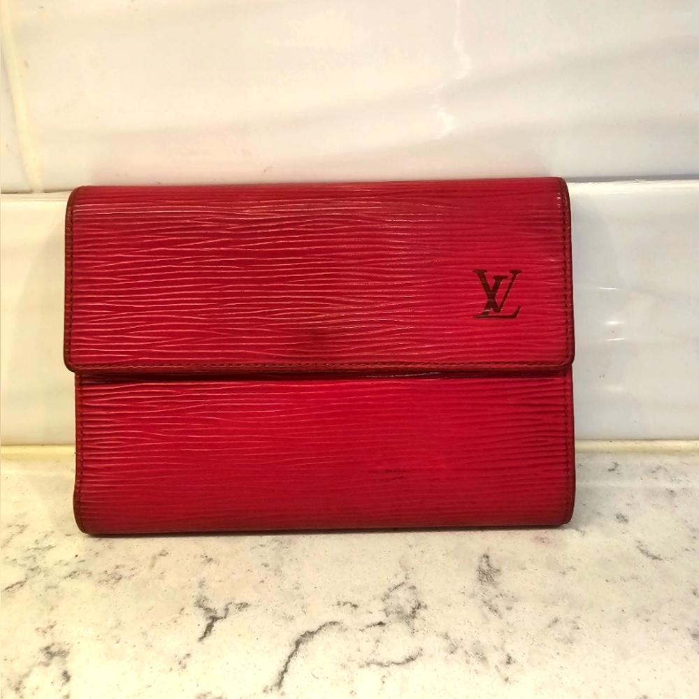 Louis Vuitton Red Epi leather Porte- Tressor Etui Papiers wallet